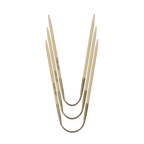 Three short, flexible double-pointed needles, called CraSyTrio Bamboo